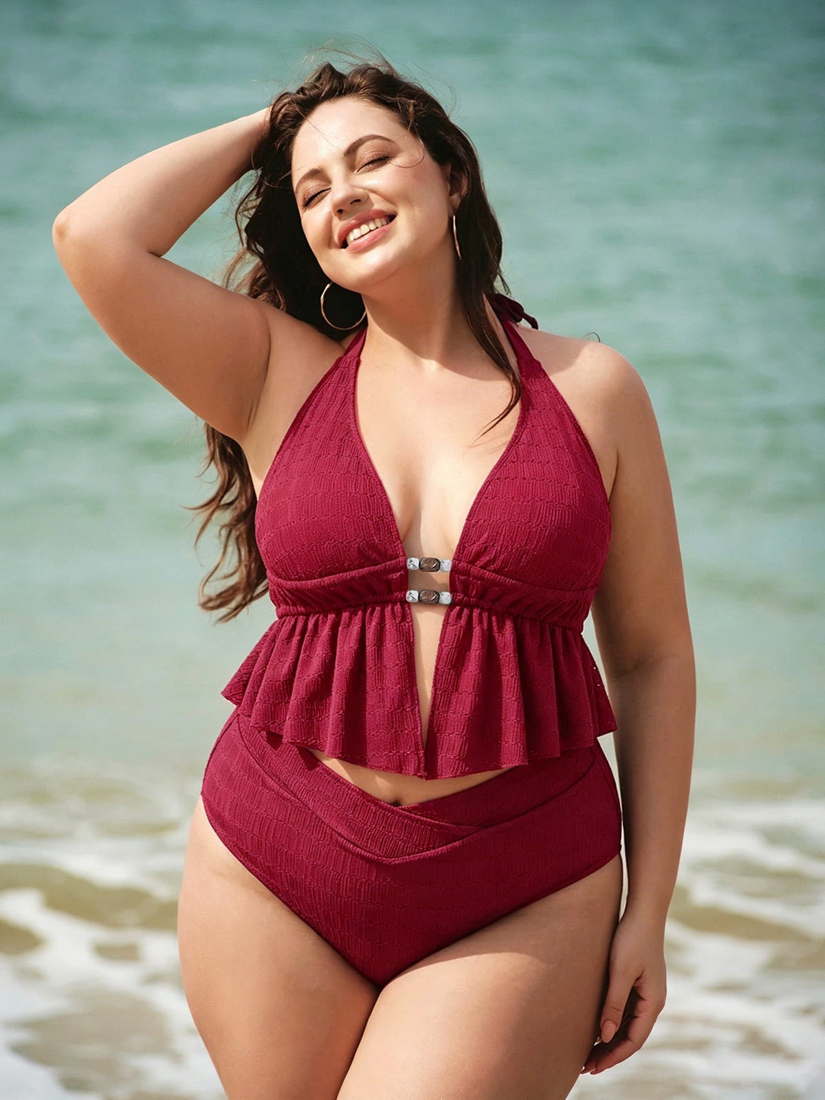 Red V Cut Plus Size Bikini Bottom