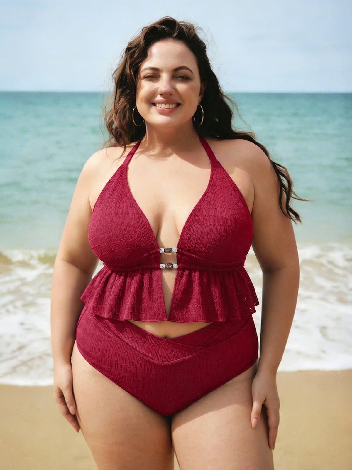Red V Cut Plus Size Bikini Bottom