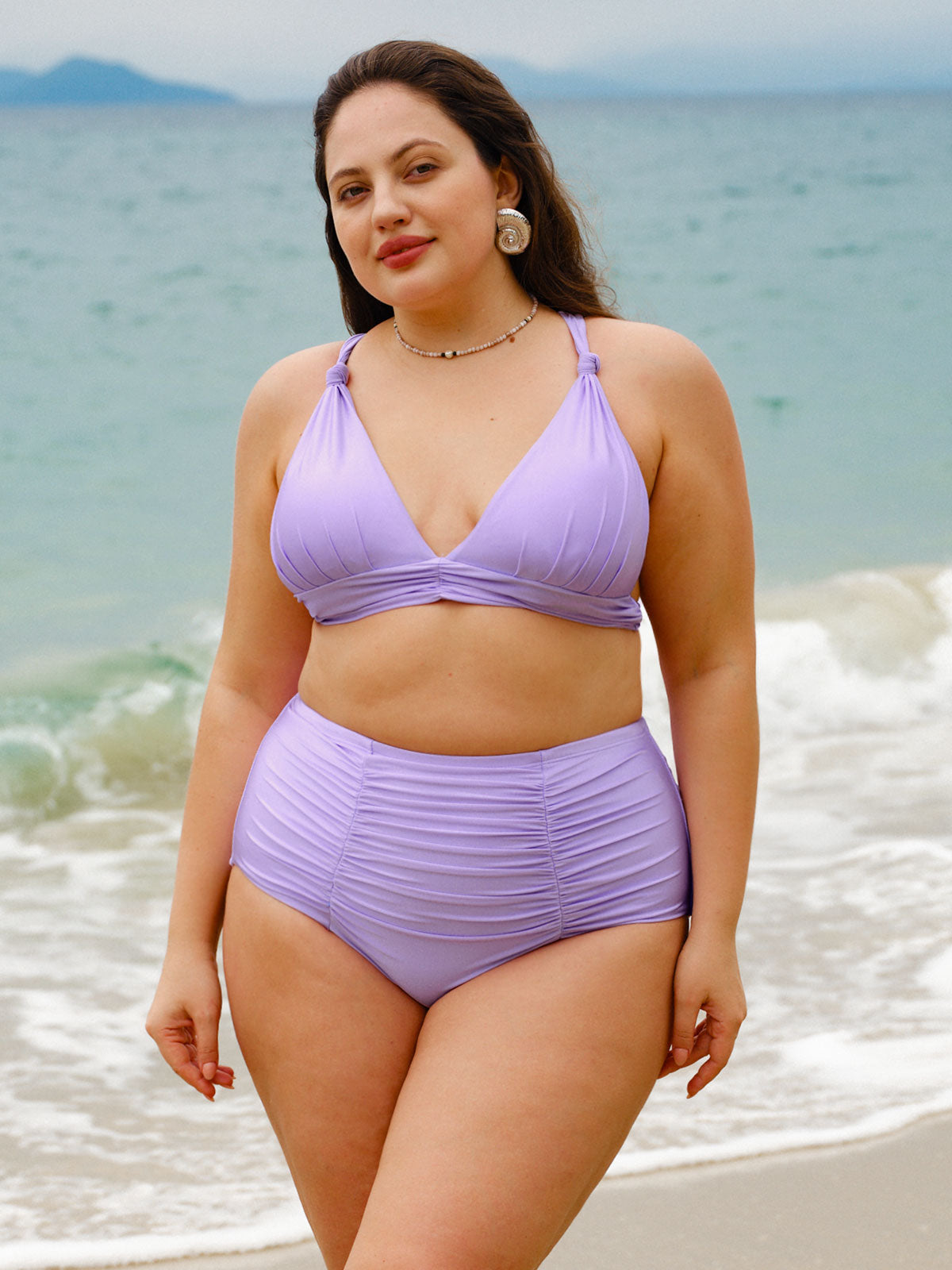 Purple Textured Ruched Plus Size Bikini Bottom