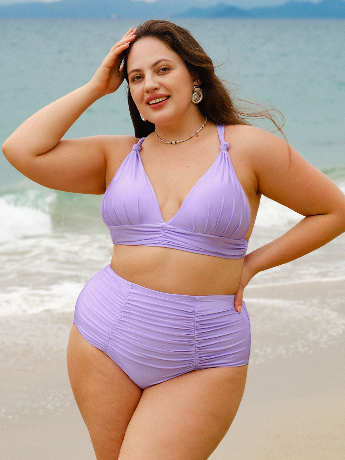 Purple Textured Ruched Plus Size Bikini Bottom