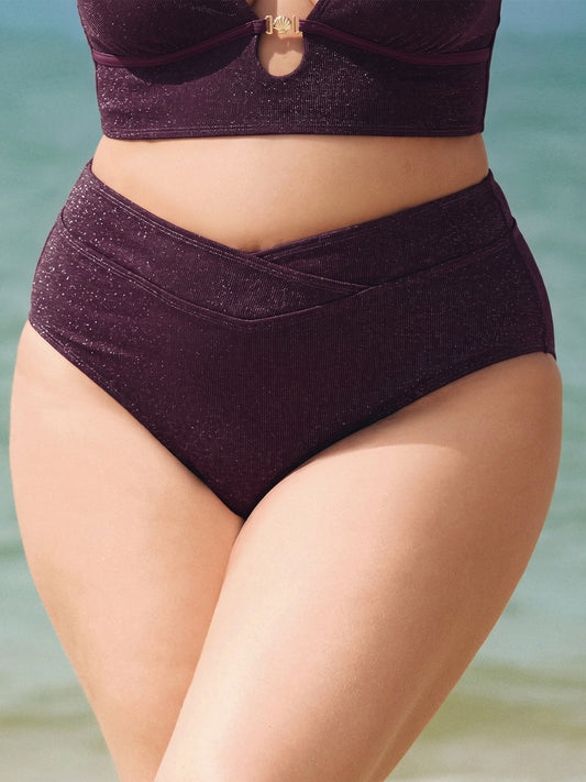 Dark Coffee Lurex V Cut Plus Size Bikini Bottom