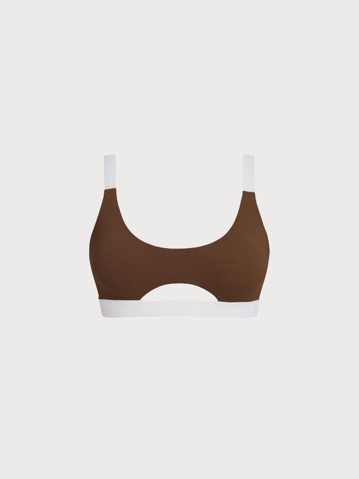 Brown Contrast Trim Bikini Top