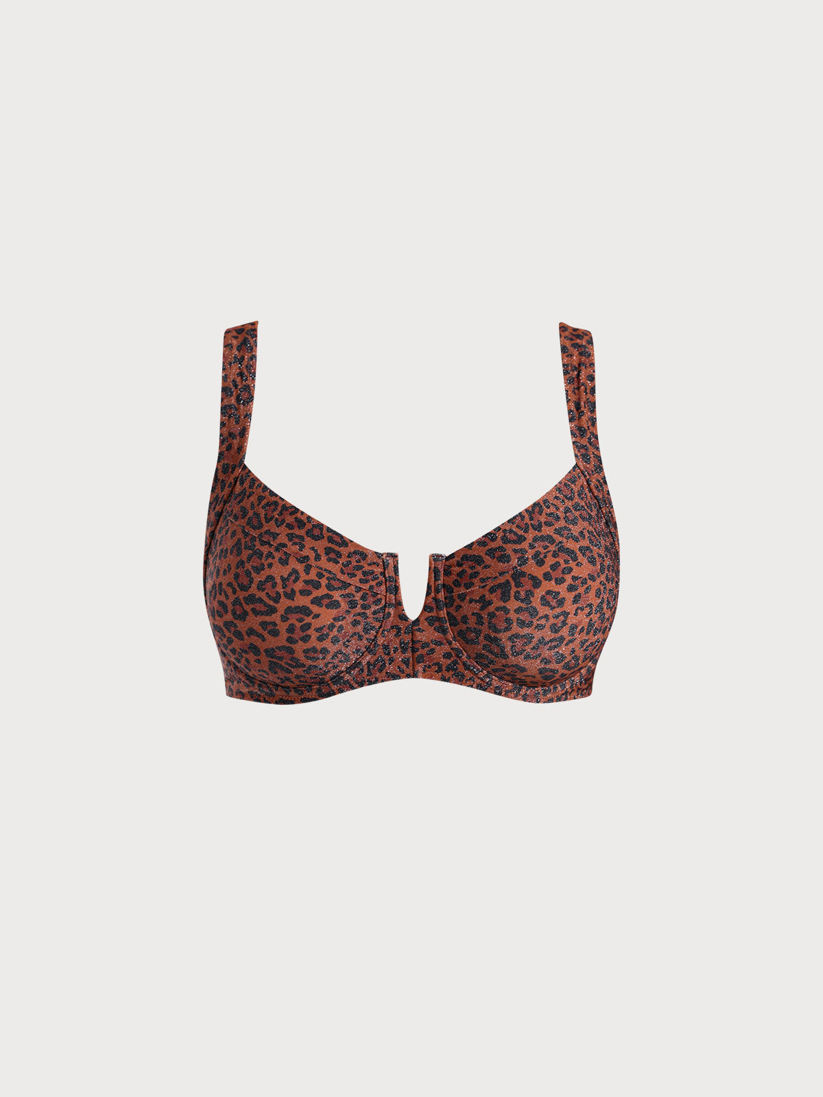 Leopard Print V Notch Plus Size Bikini Top