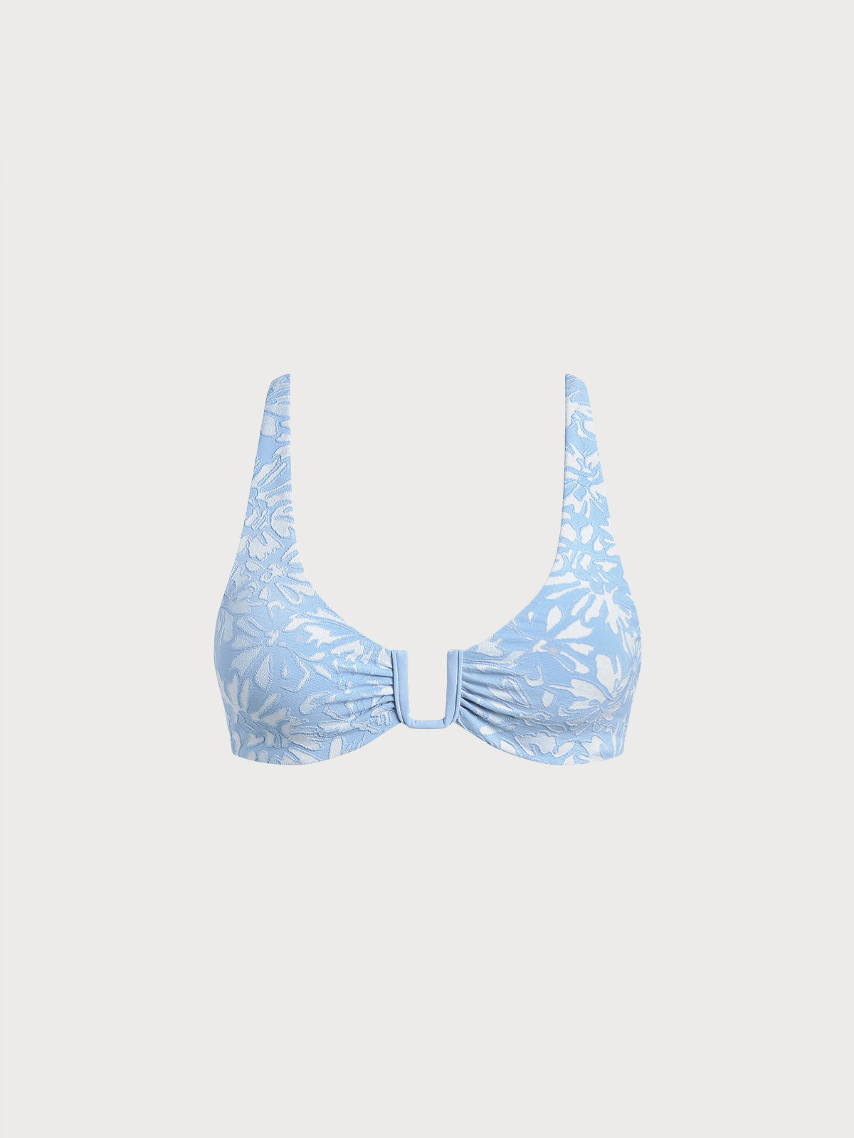 Light Blue U Neck Textured Bikini Top