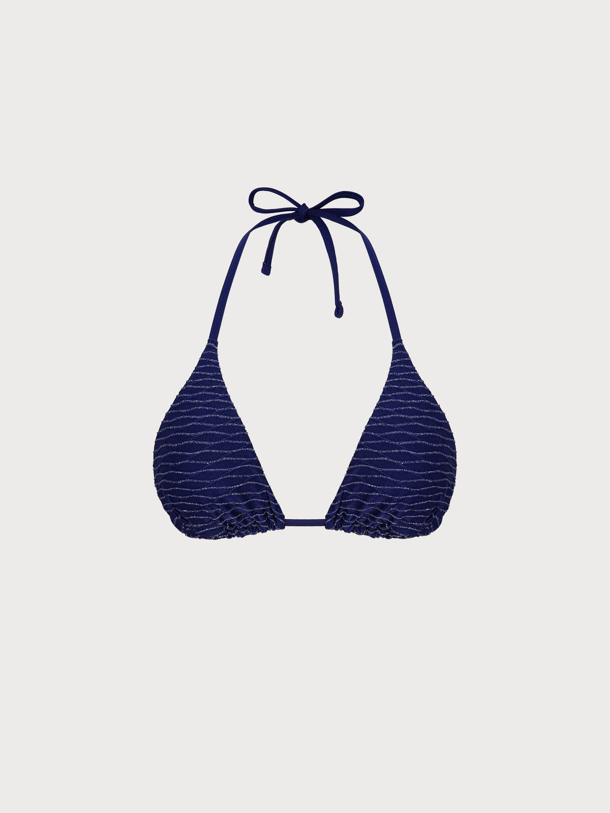 Navy Textured Lurex Triangle Halter Bikini Top