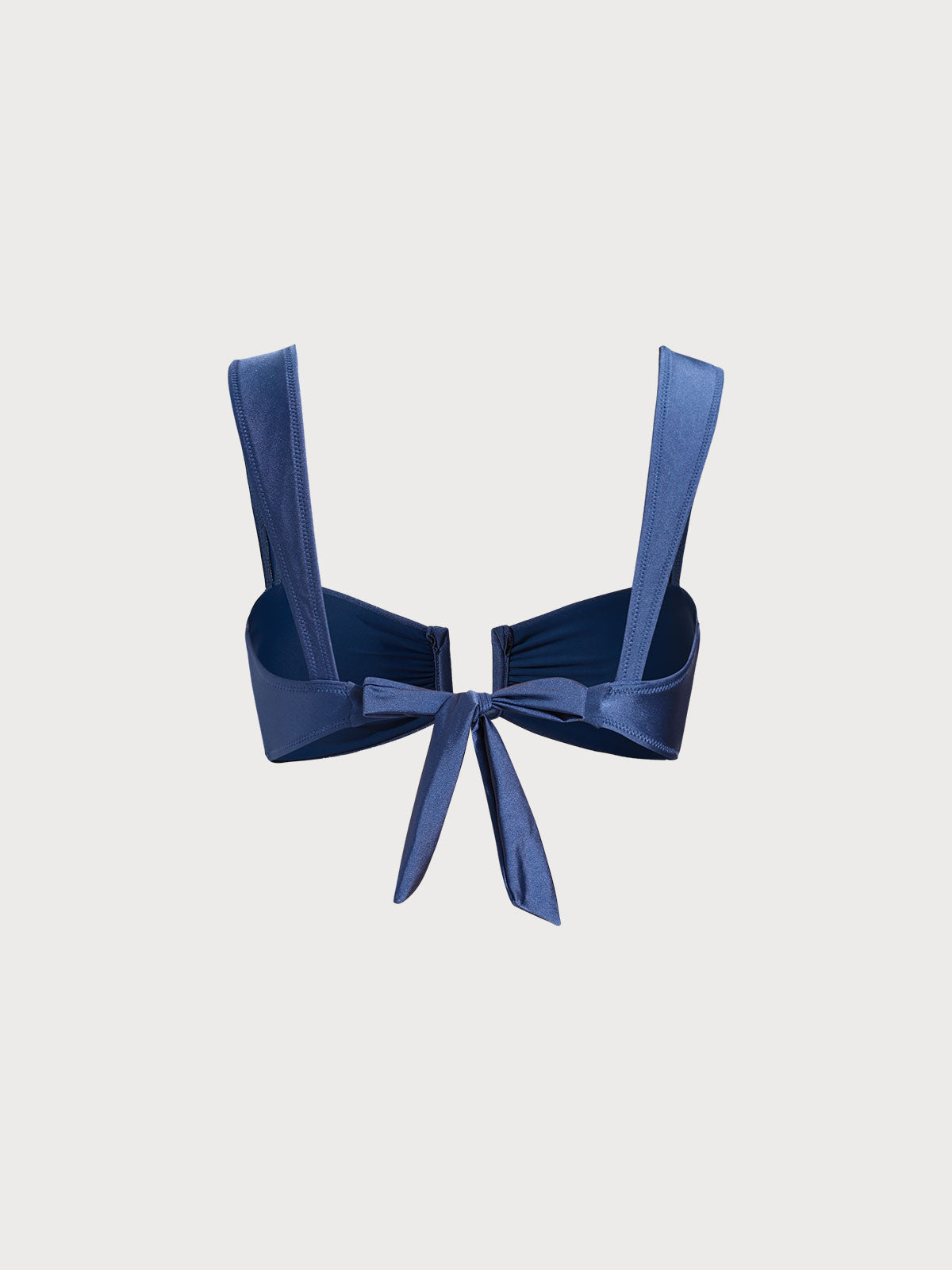 Blue Ruched U-Neck Bikini Top