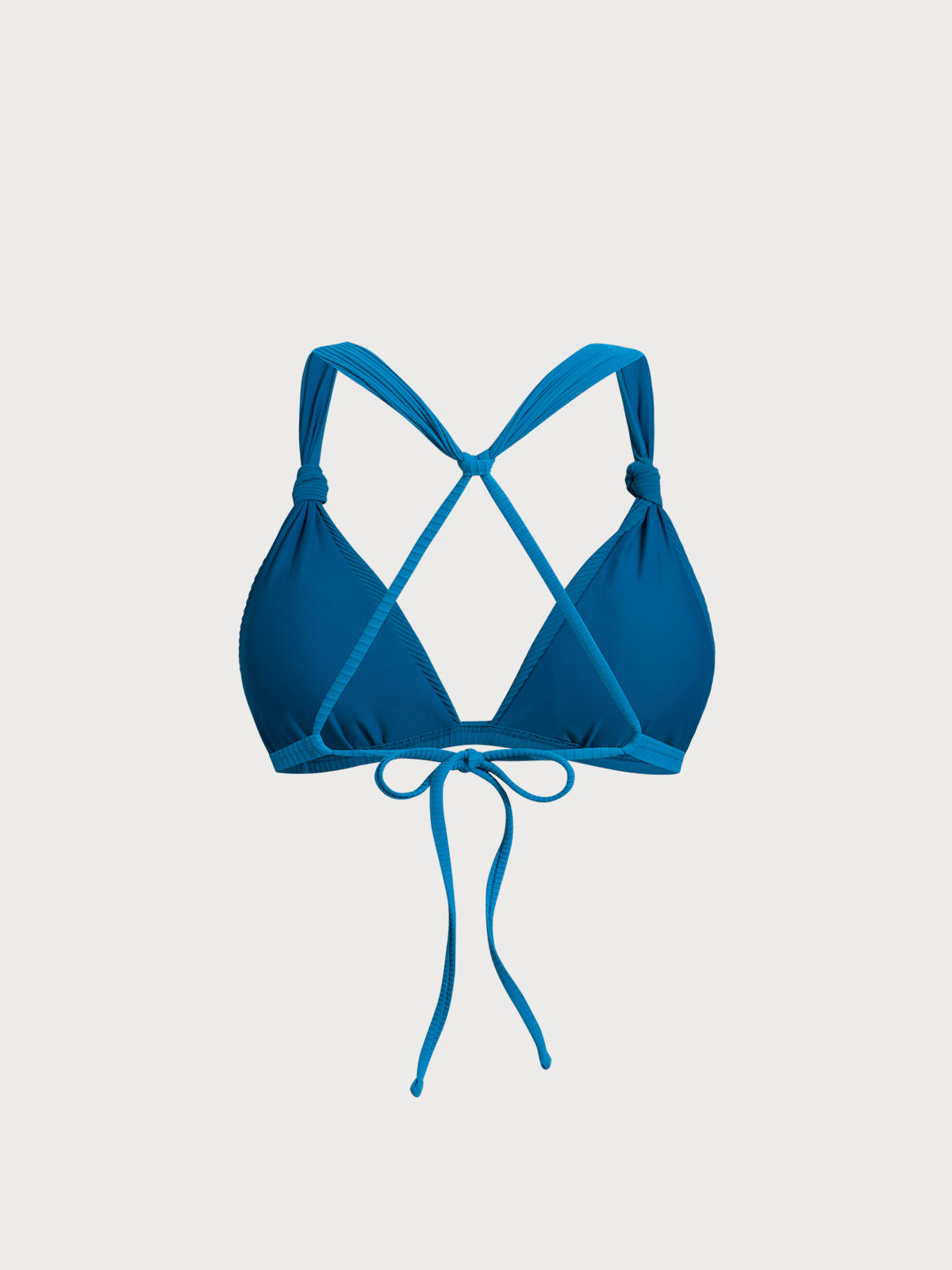 Blue Ribbed Triangle Knotted Bikini Top