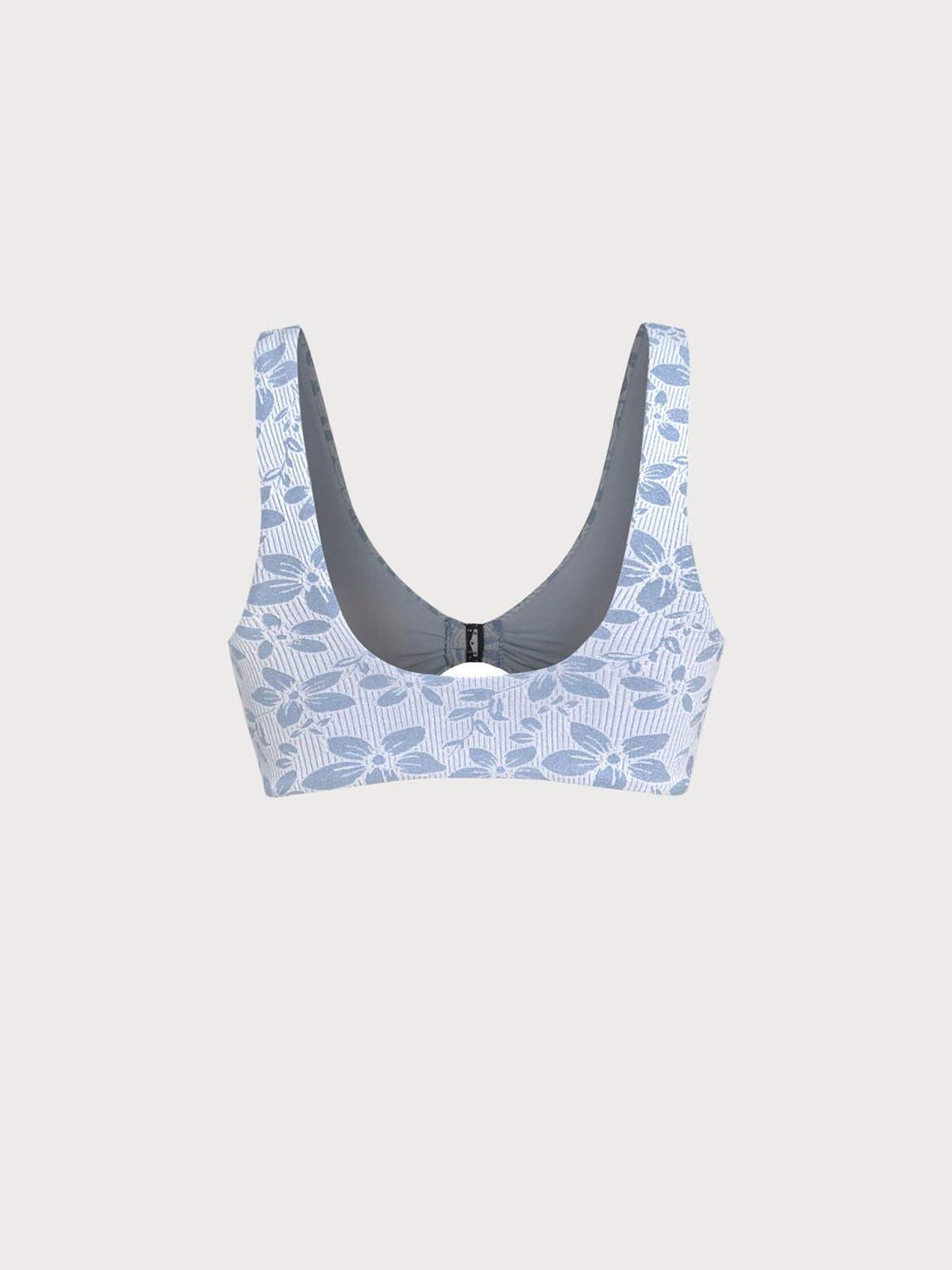 Light Blue Textured Front Closure Bikini Top