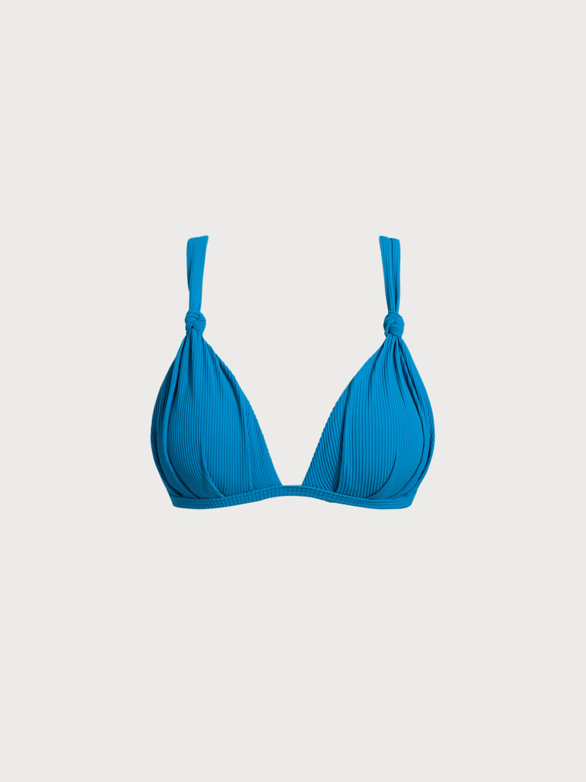 Blue Ribbed Triangle Knotted Bikini Top