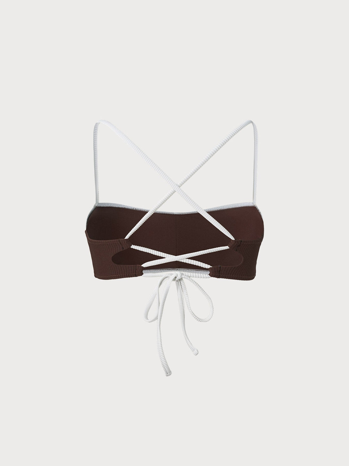Brown Ribbed Contrast X Cross Bikini Top