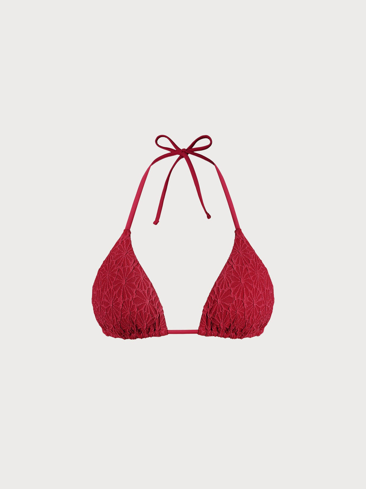 Wine Red Textured Triangle Bikini Top
