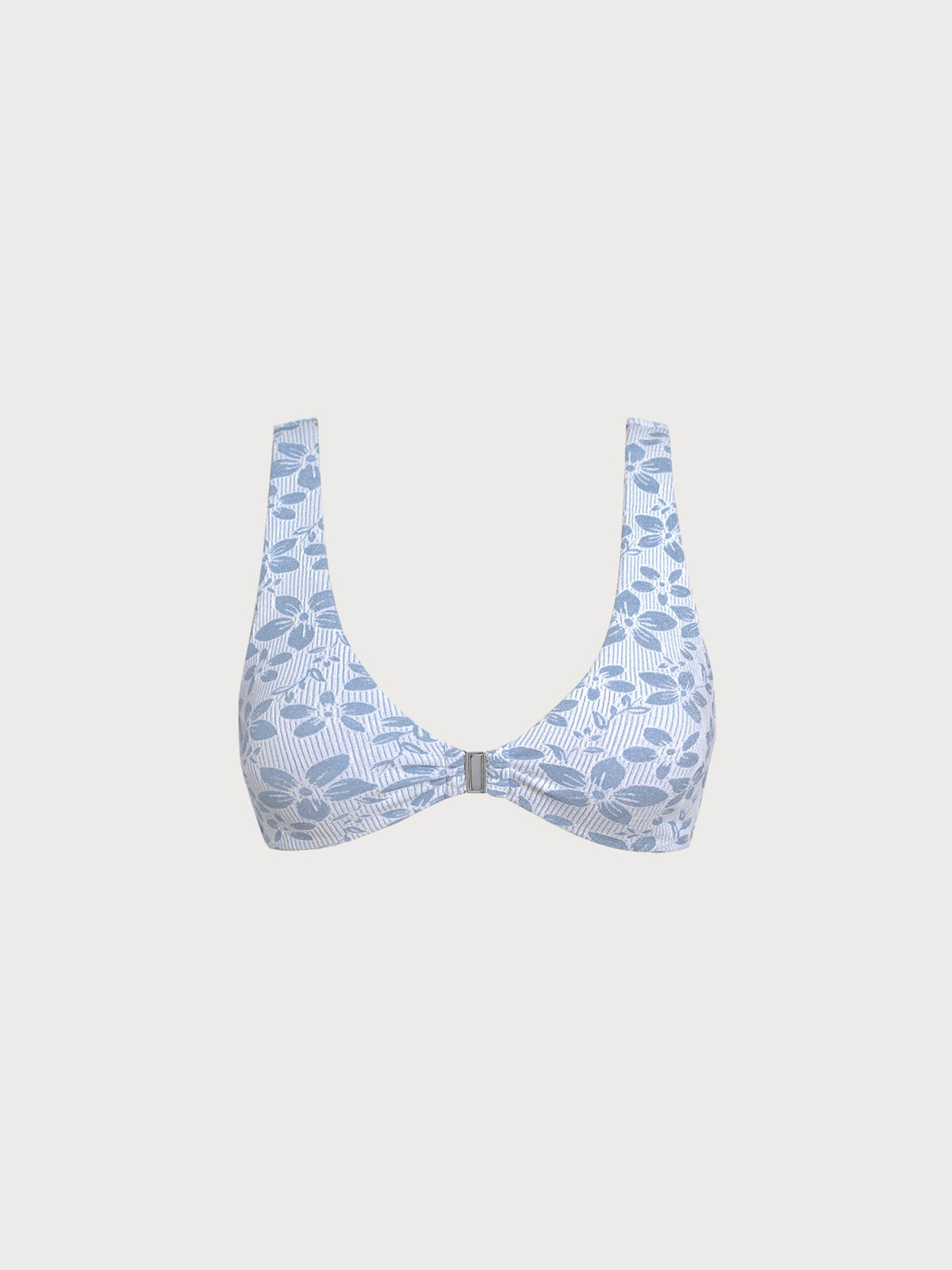 Light Blue Textured Front Closure Bikini Top