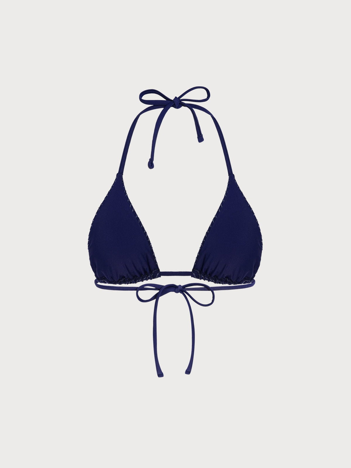 Navy Textured Lurex Triangle Halter Bikini Top