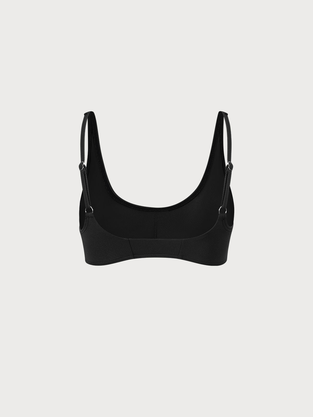 Black U-Neck Ribbed Seam Bikini Top