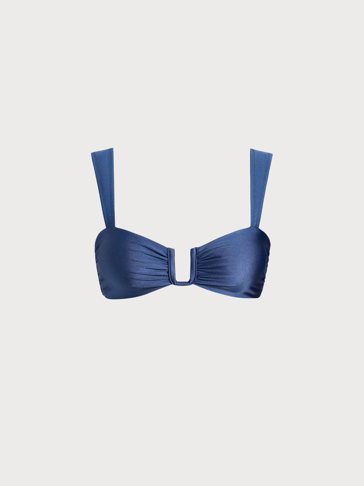 Blue Ruched U-Neck Bikini Top