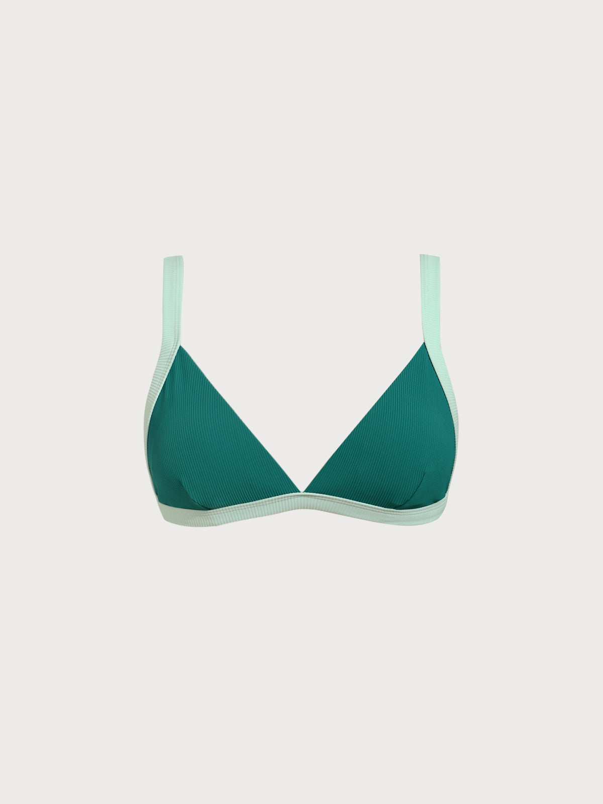 Green Contrast Trim Triangle Bikini Top