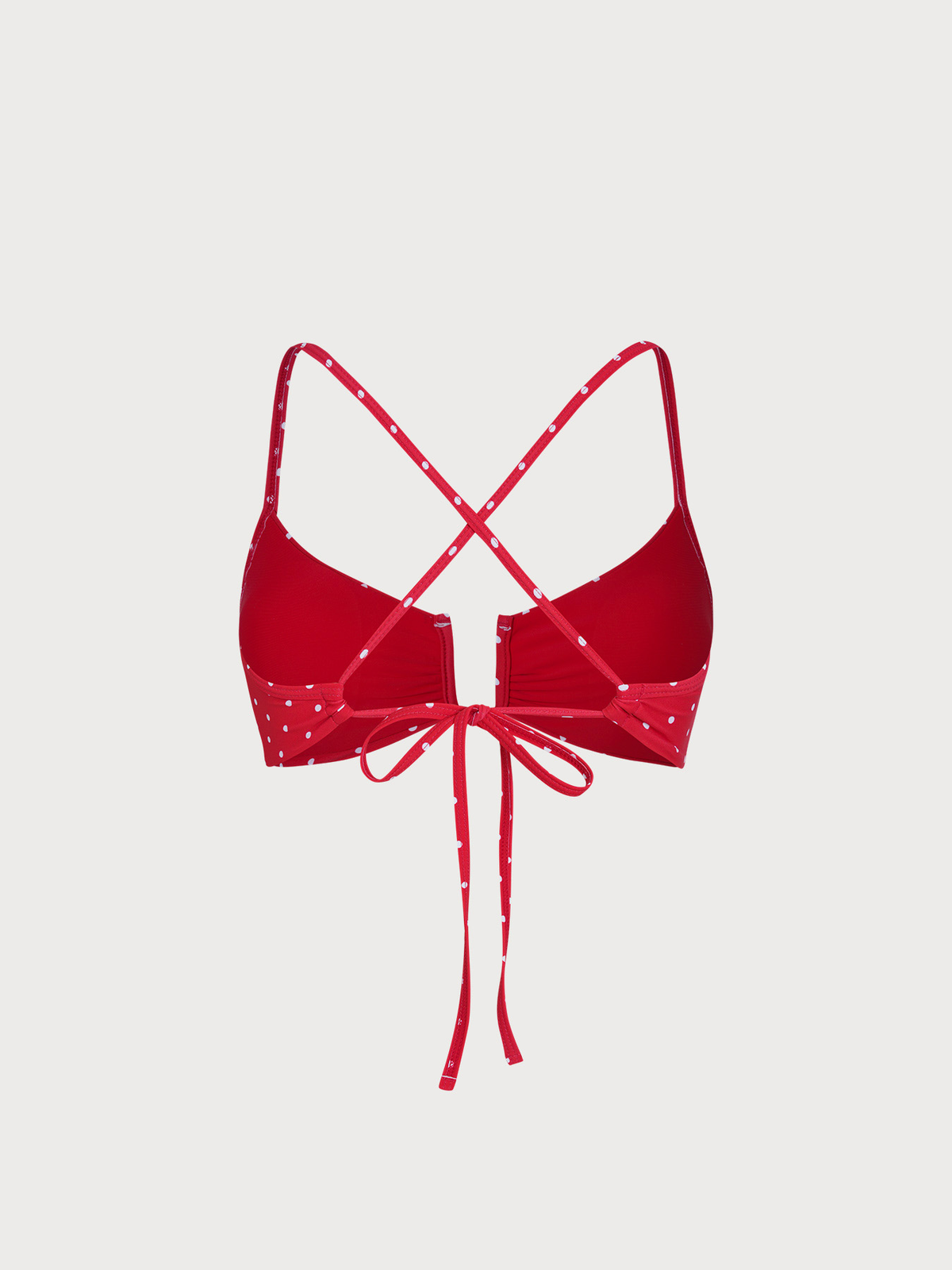 Red Print Polka Dot U-Ring Bikini Top