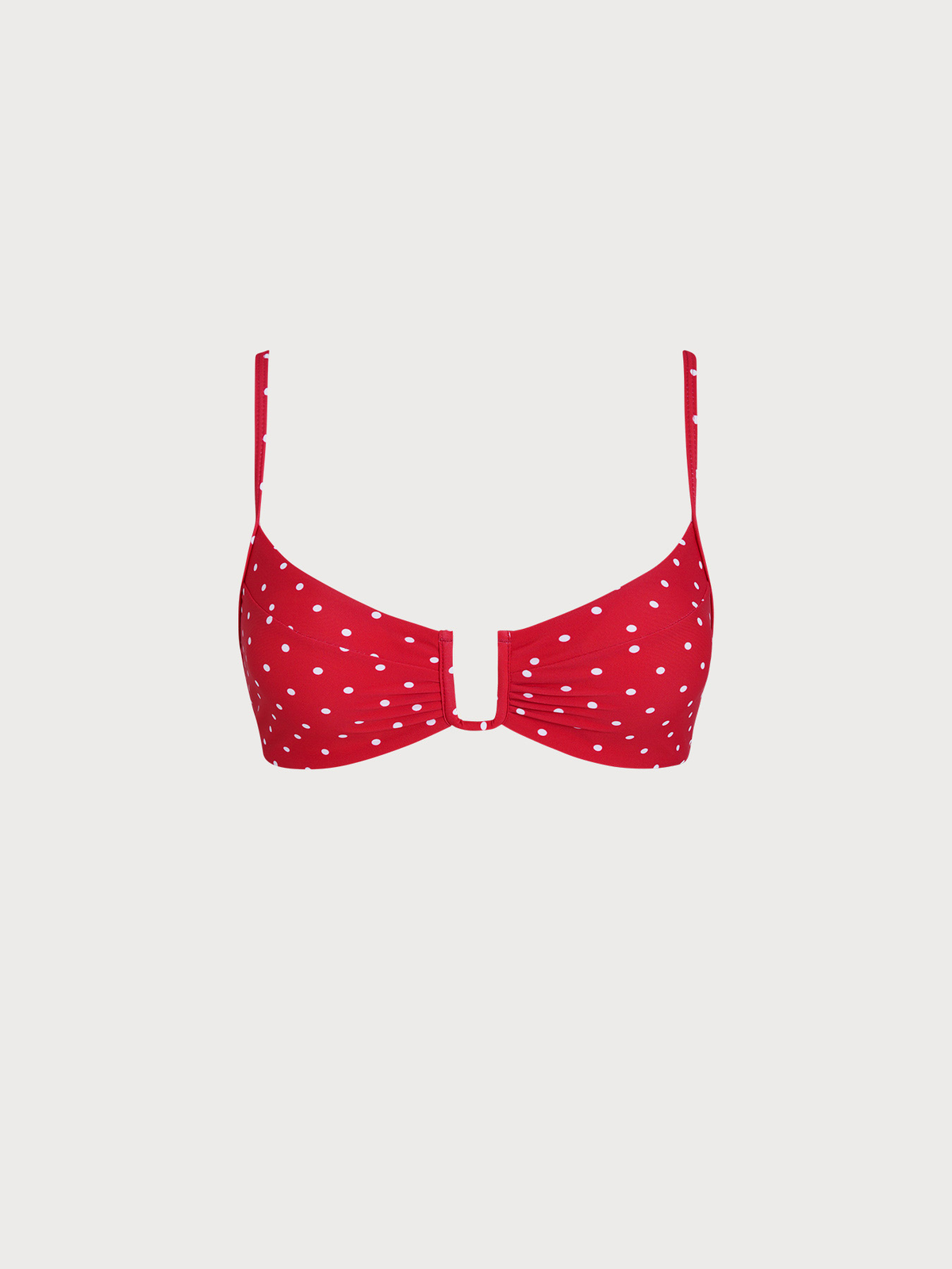 Red Print Polka Dot U-Ring Bikini Top