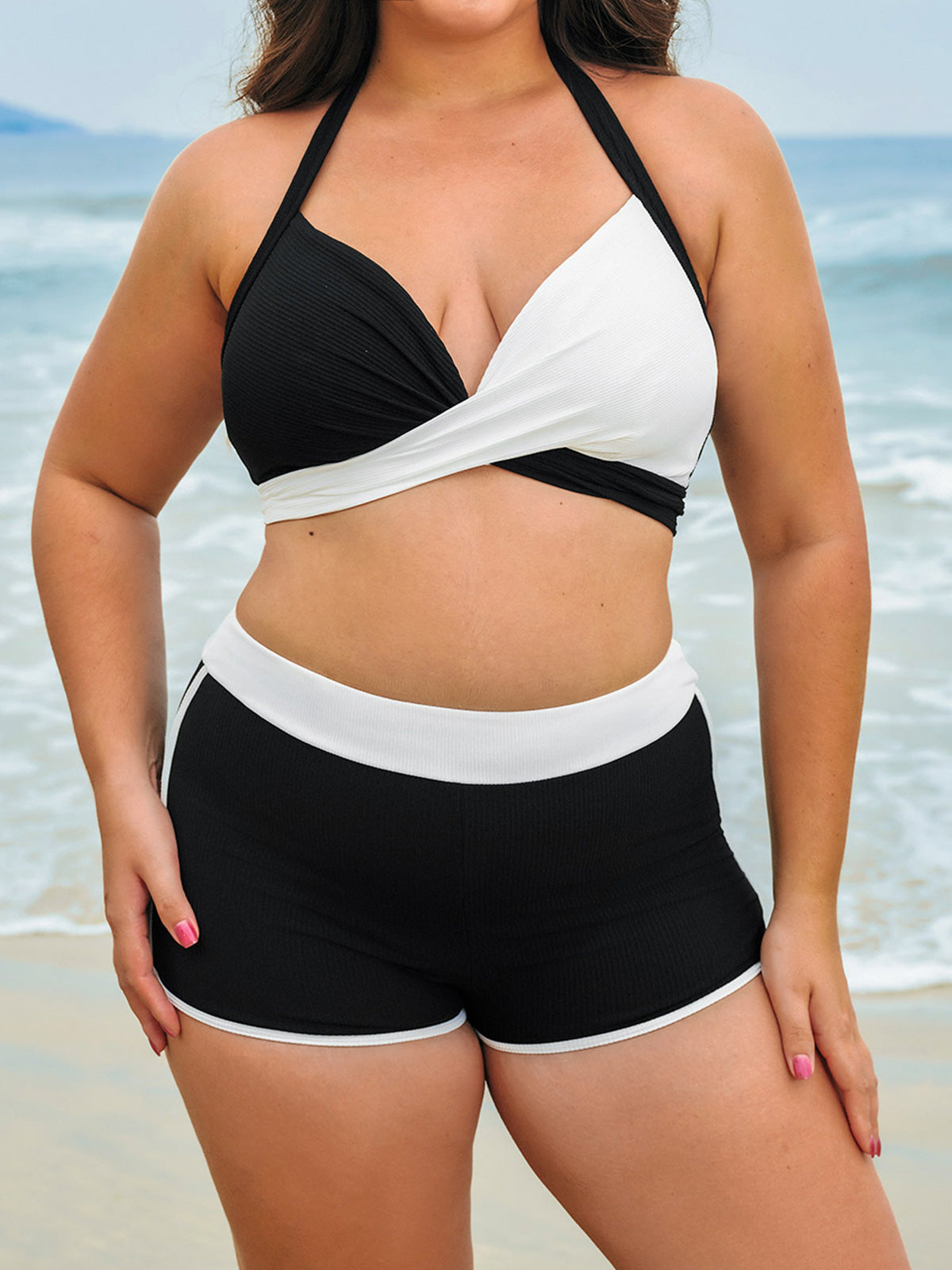 Black & White Triangle Plus Size Bikini Top