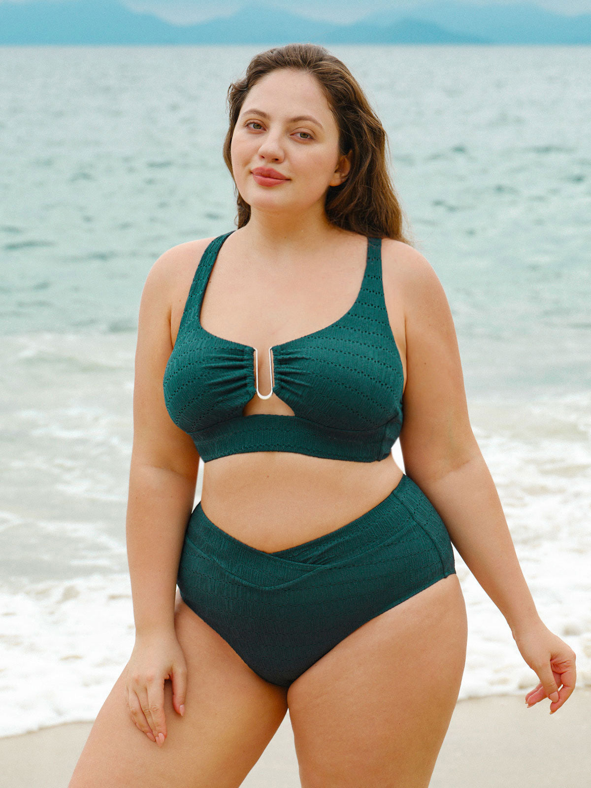 Dark Green Cut Out Plus Size Bikini Top