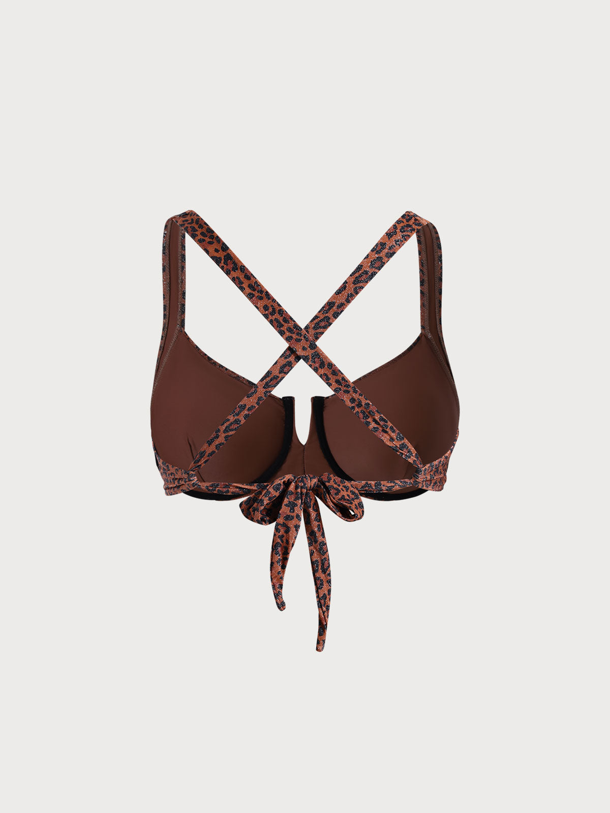 Leopard Print V Notch Plus Size Bikini Top