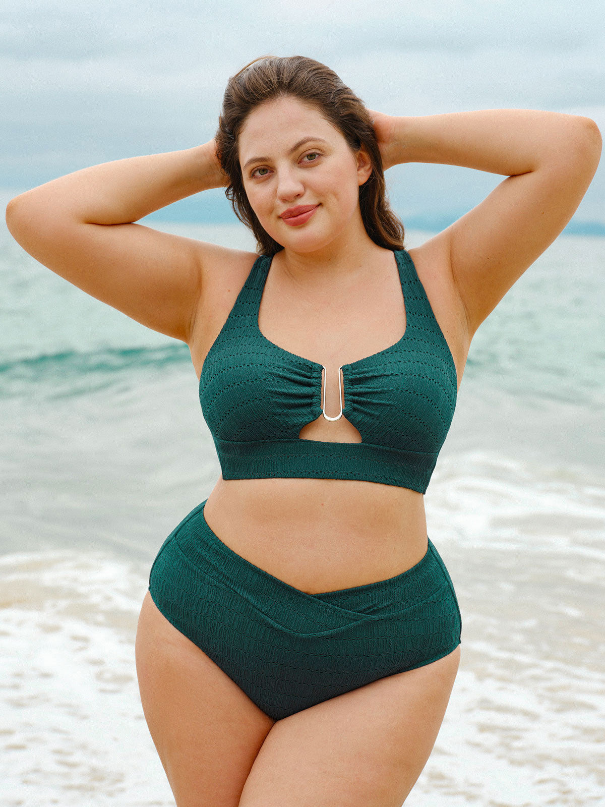 Dark Green Cut Out Plus Size Bikini Top