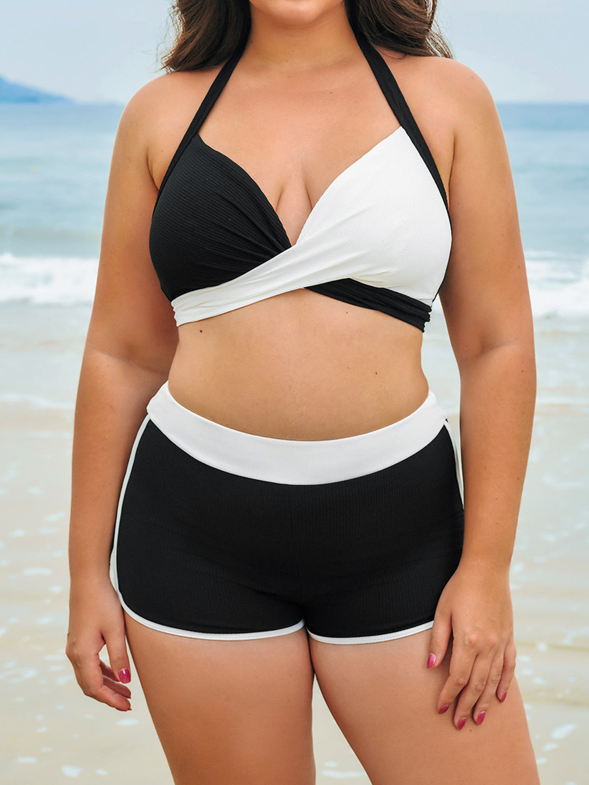 Black & White Triangle Plus Size Bikini Top