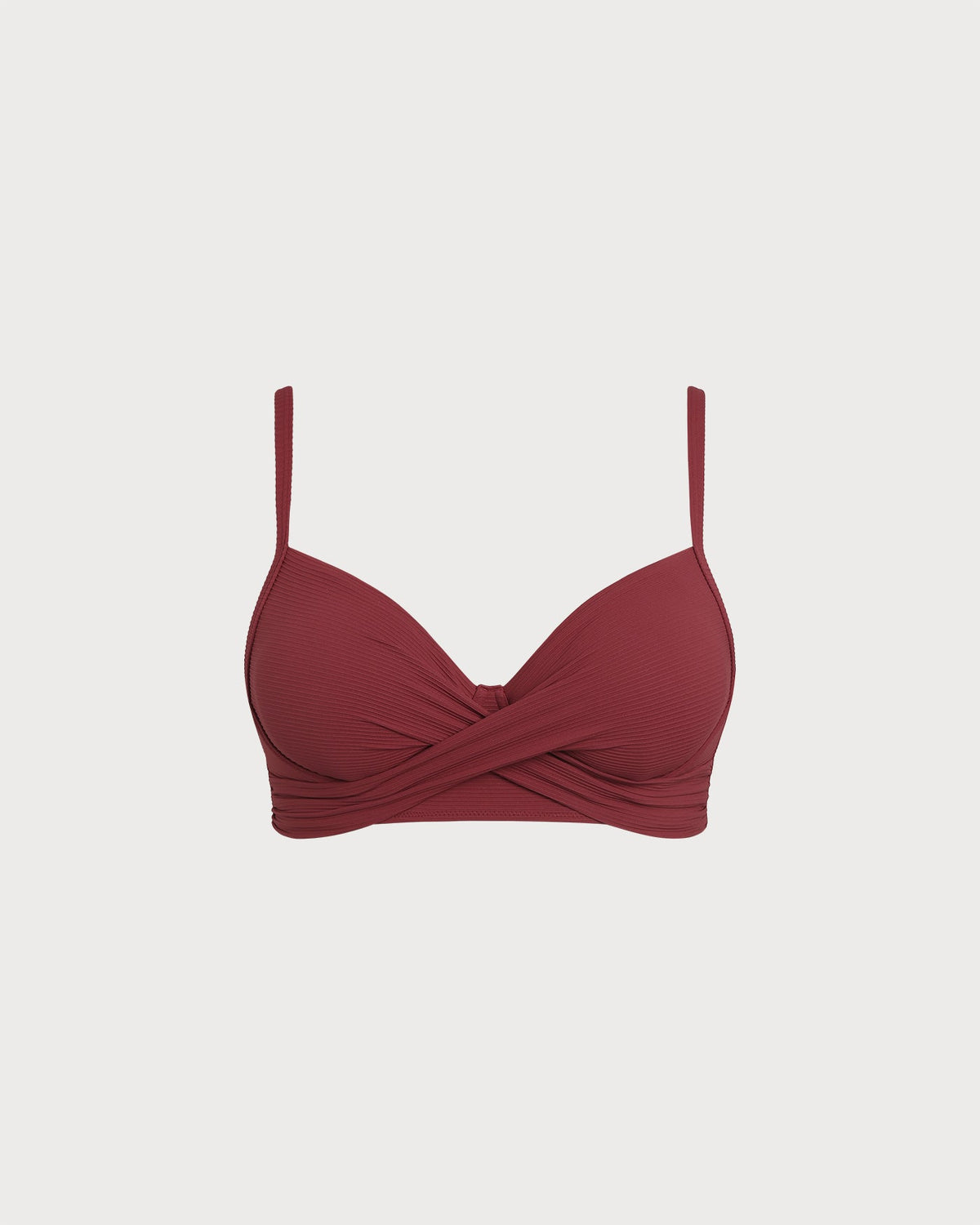 Wine Red Ruched Plus Size Bikini Top