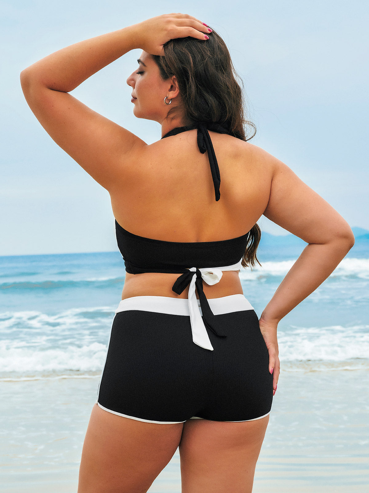 Black & White Triangle Plus Size Bikini Top