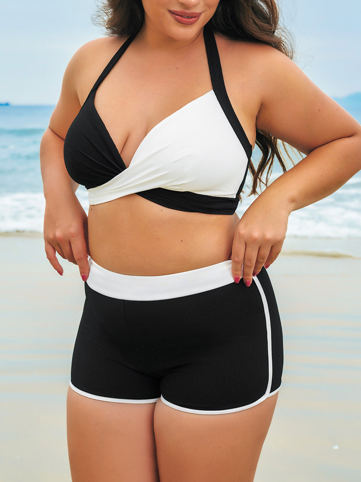 Black & White Triangle Plus Size Bikini Top