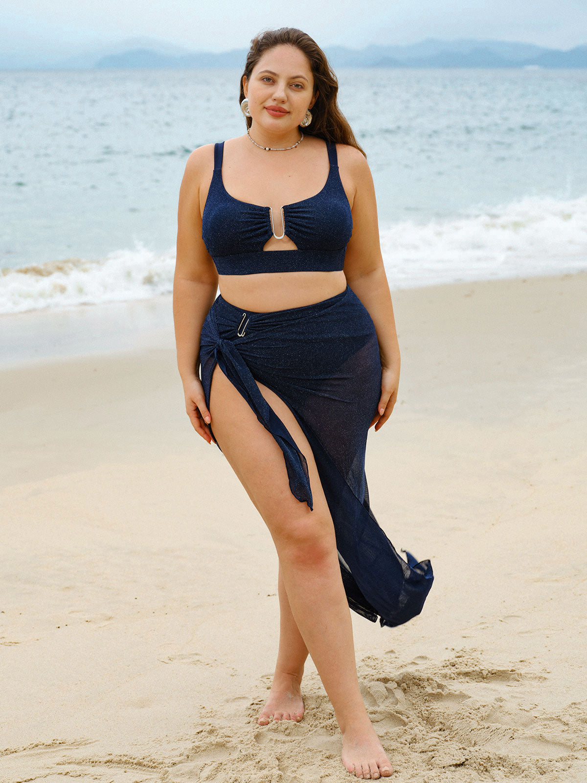 Blue Glitter Plus Size Cover-up