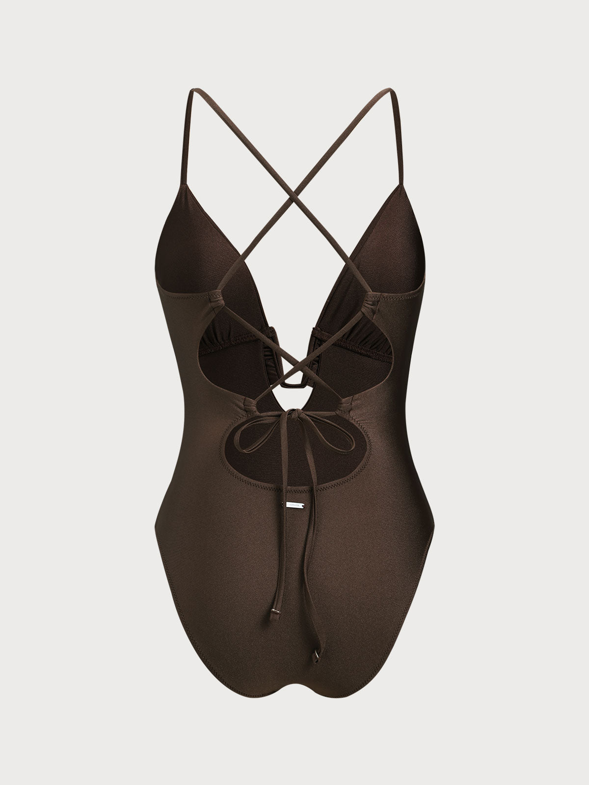 Dark Coffee V-Notch One-Piece Swimsuit