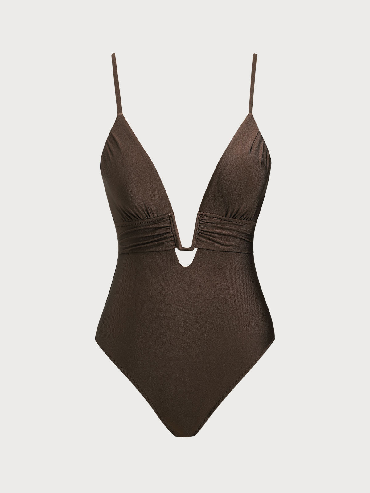 Dark Coffee V-Notch One-Piece Swimsuit