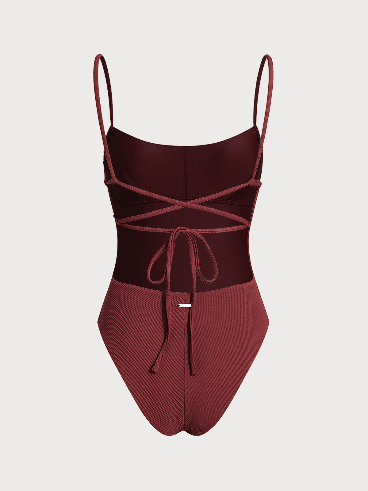 Wine Red Ribbed Cross Back One-Piece Swimsuit