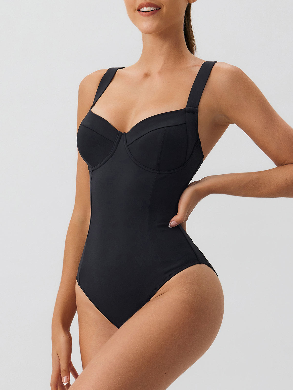 Black Underwire Criss-cross One-Piece Swimsuit