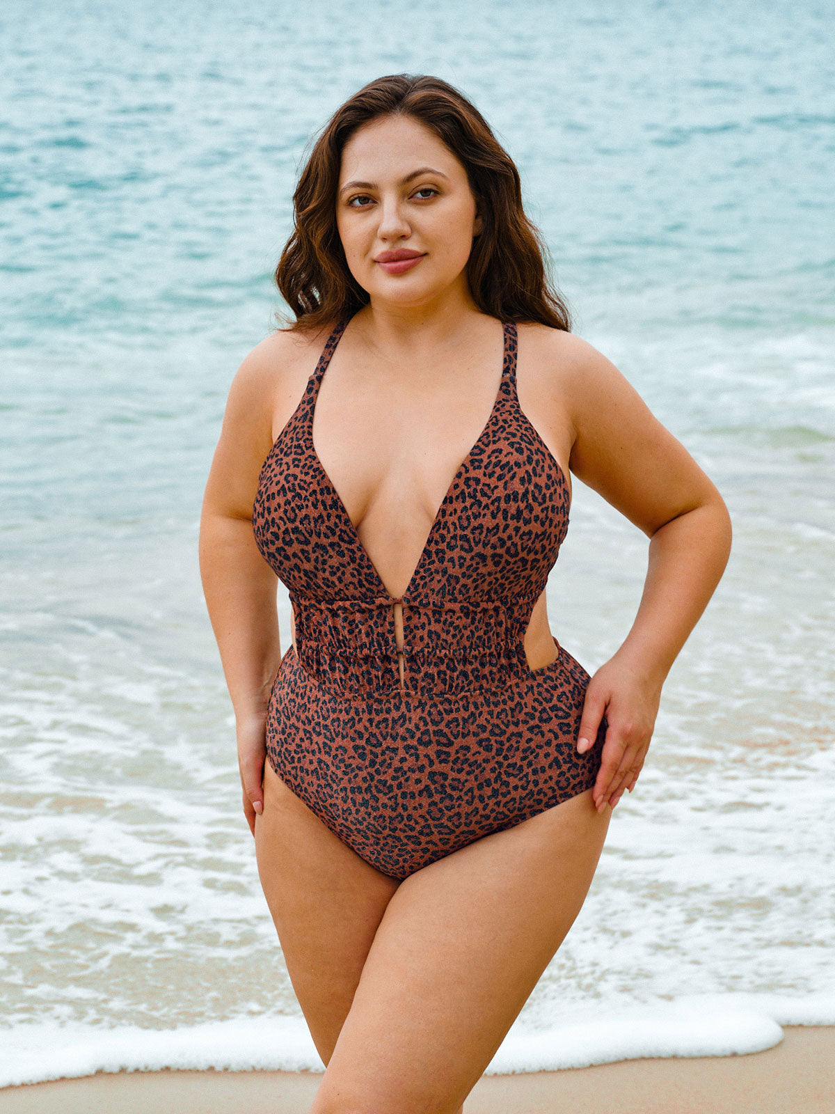 Leopard Print Plus Size One-Piece Swimsuit