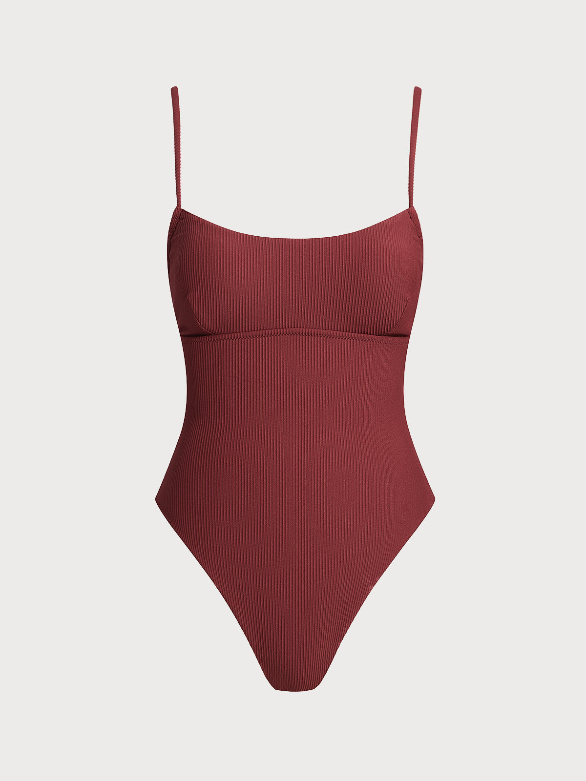 Wine Red Ribbed Cross Back One-Piece Swimsuit