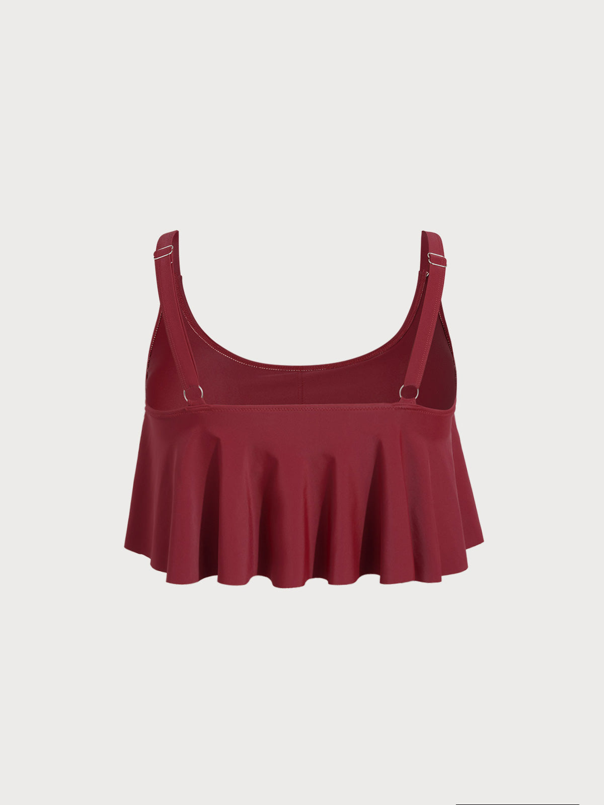 Wine Red U-Neck Plus Size Tankini Top