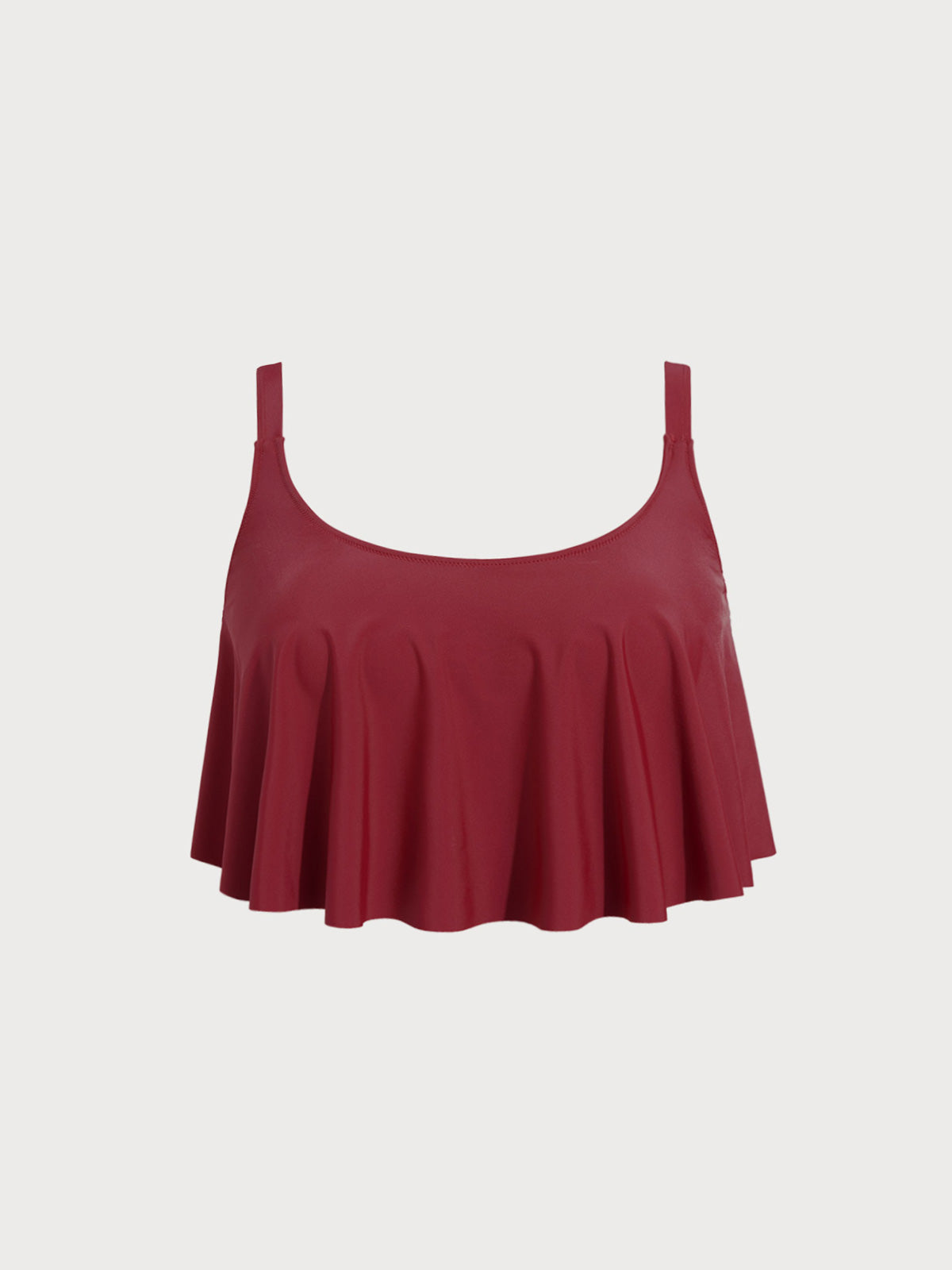 Wine Red U-Neck Plus Size Tankini Top