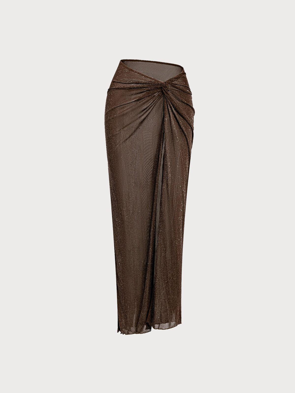 Dark Coffee Lurex Wrap Cover-Up Maxi Skirt
