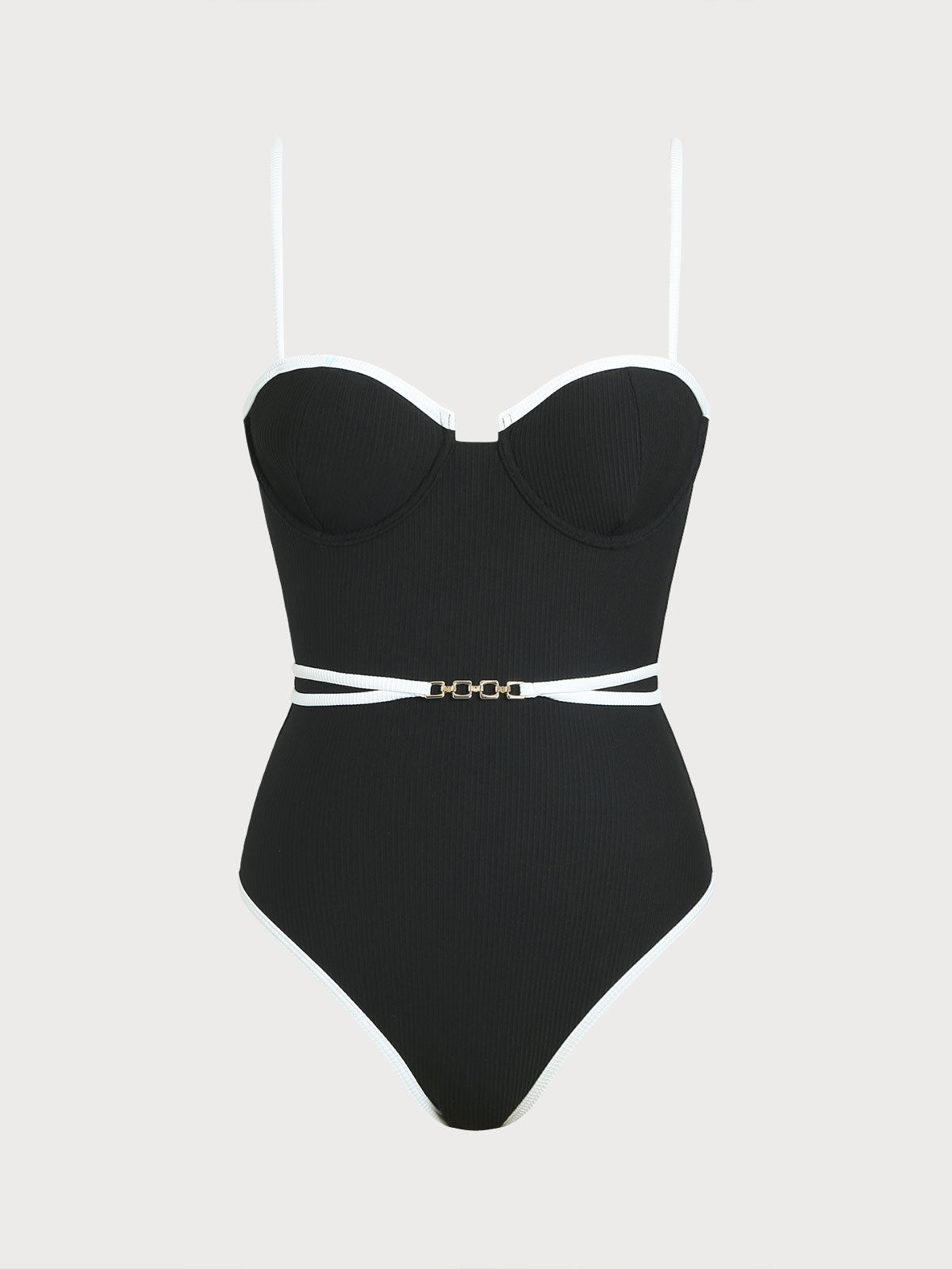 Black Contrast Underwire One-Piece Swimsuit
