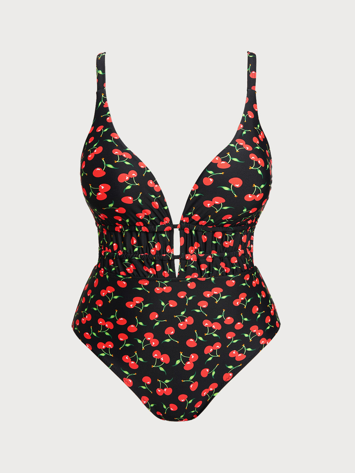 Cherry Drawstring Plus Size One-Piece Swimsuit
