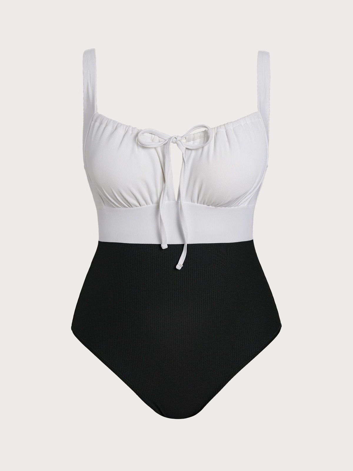 Black Contrast Strap Tie Plus Size One-Piece Swimsuit