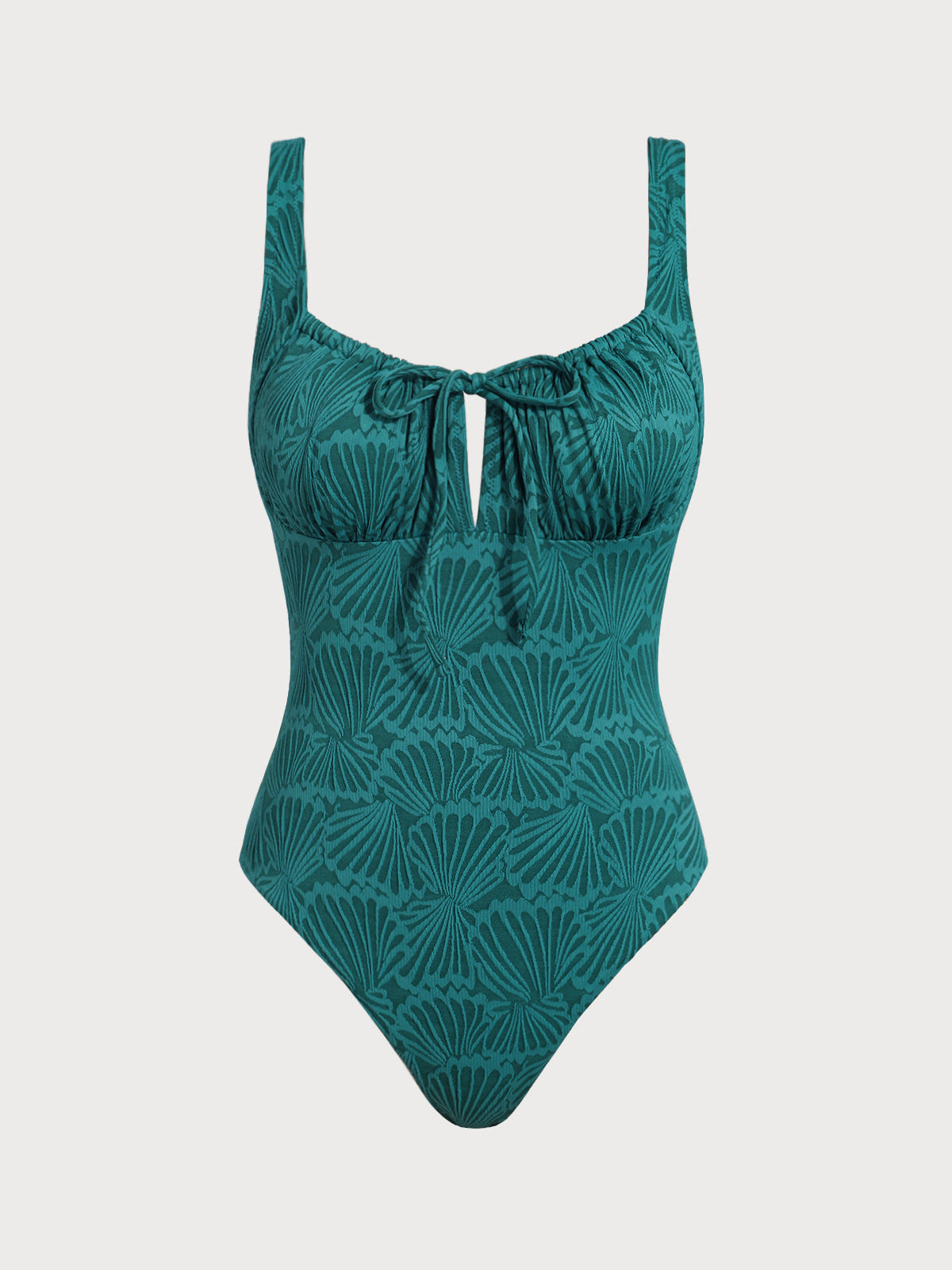 Dark Green Jacquard Drawstring One-Piece Swimsuit