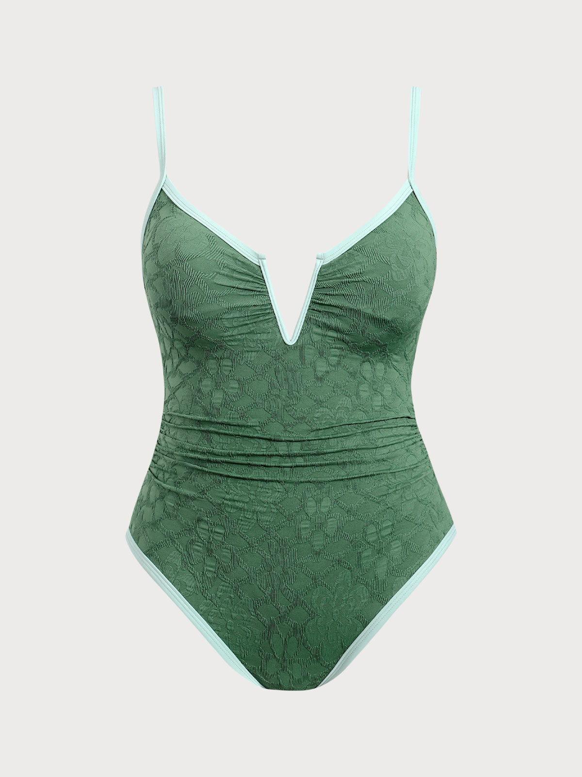 Dark Green Jacquard V Notch Plus Size One-Piece Swimsuit