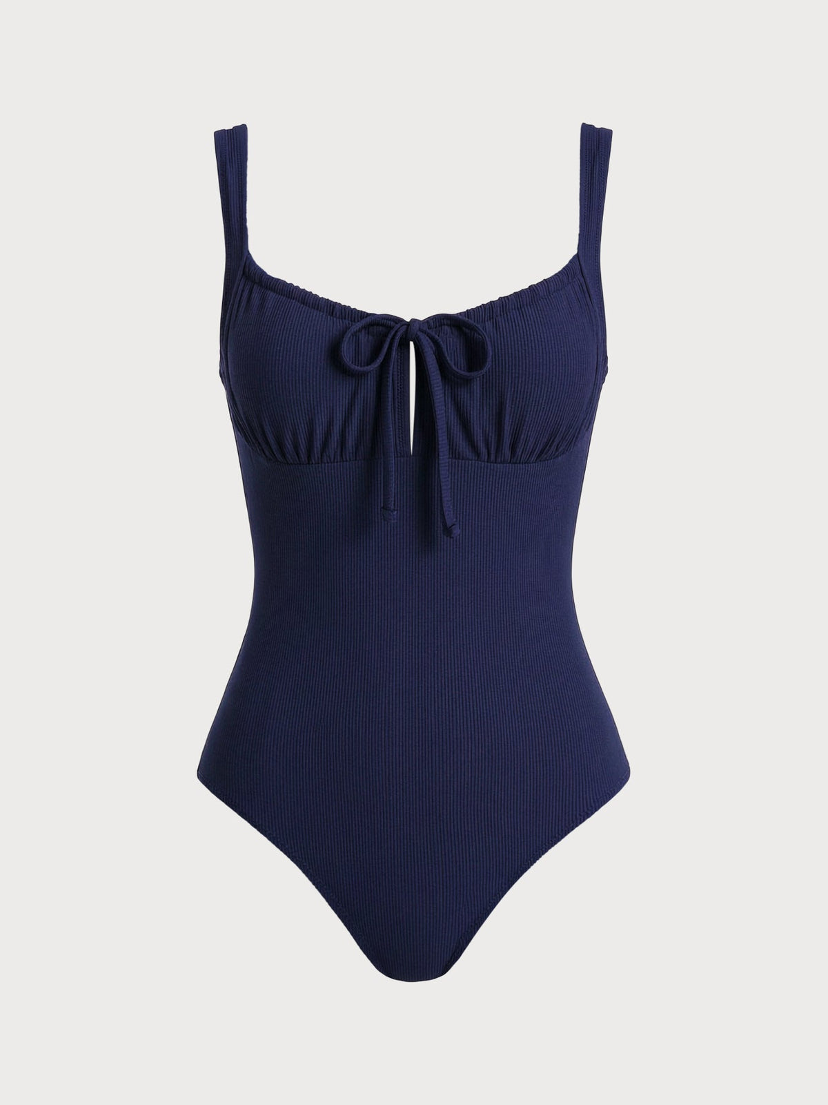 Navy Ribbed Tie One-Piece Swimsuit
