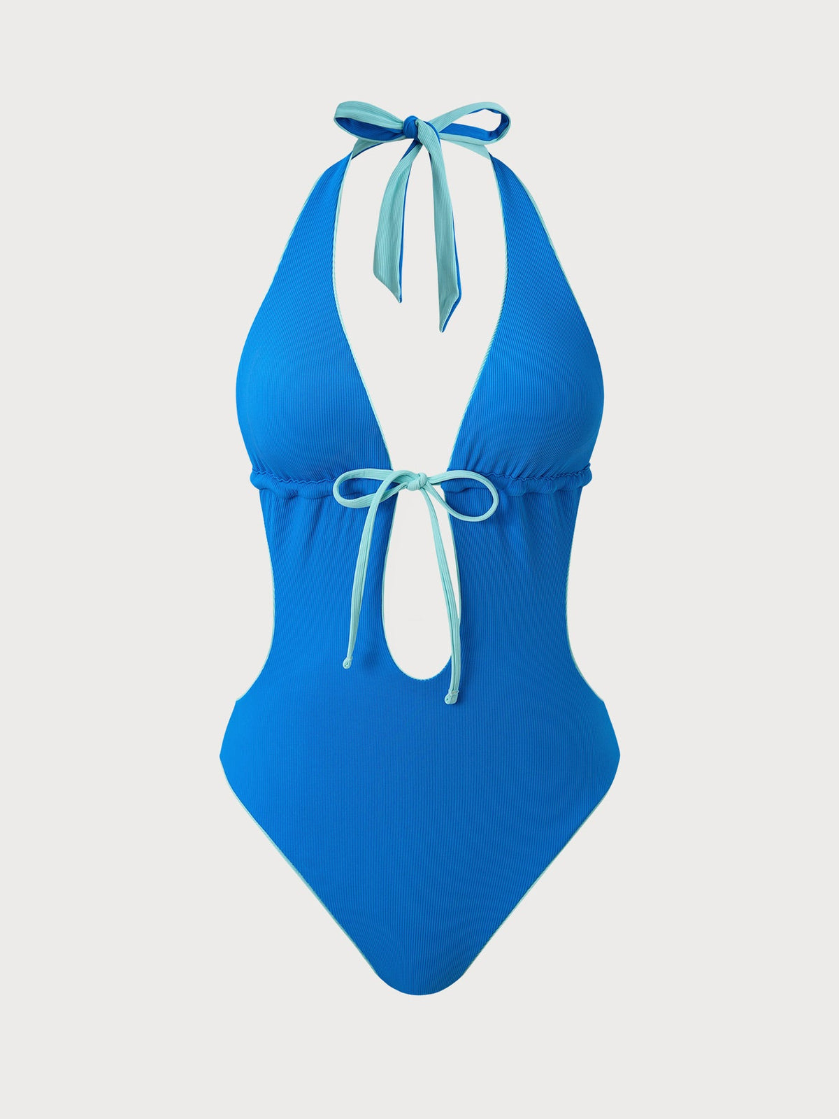 Blue Reversible Tie-Front Cutout One-Piece Swimsuit