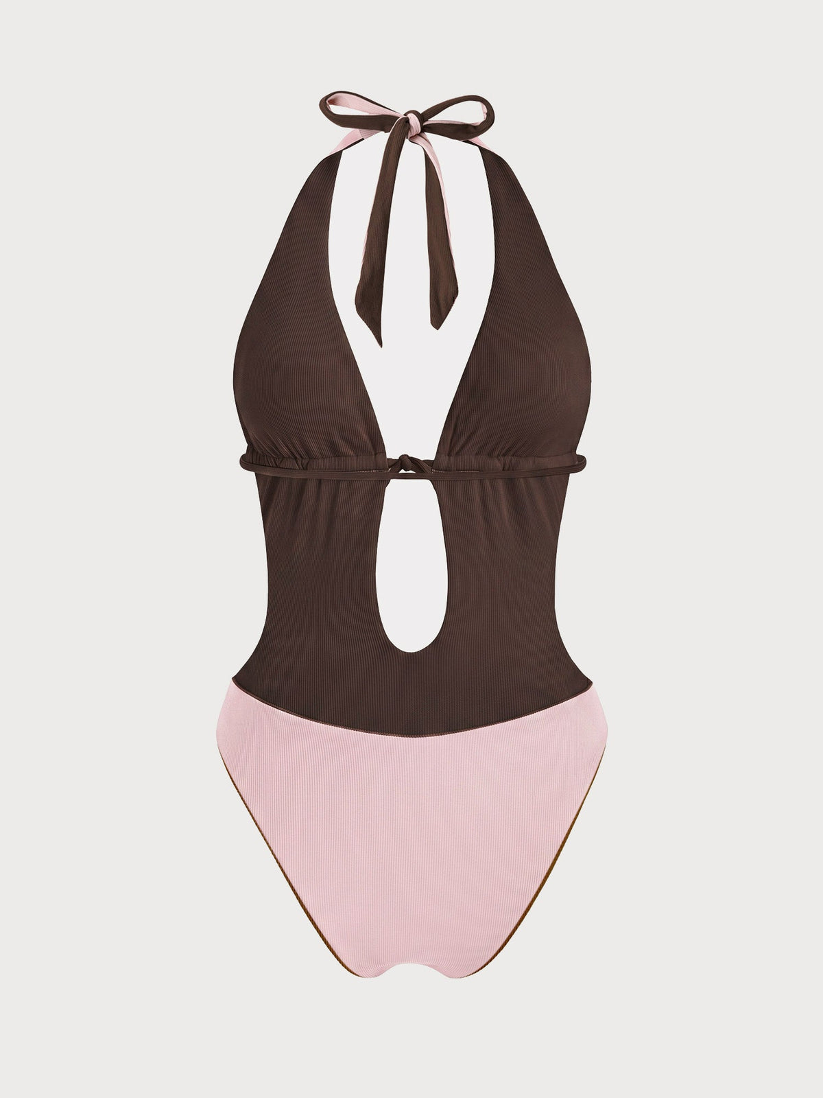 Coffee Reversible Tie-Front Cutout One-Piece Swimsuit