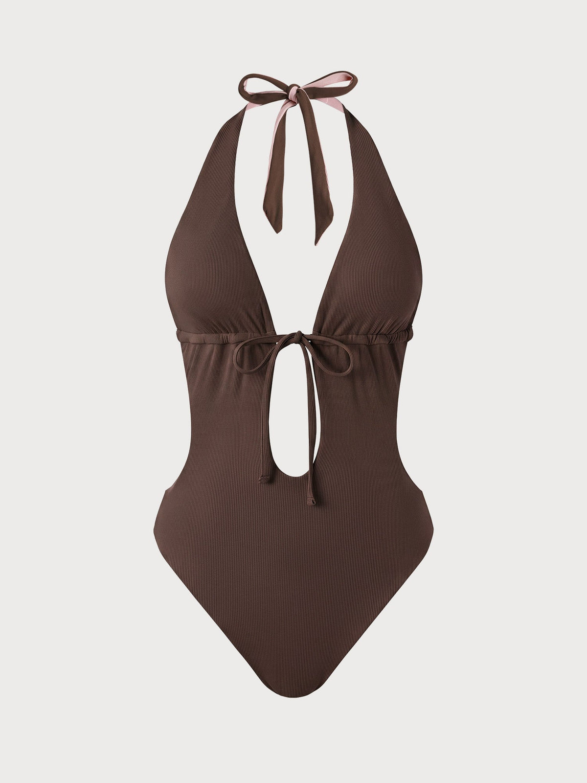 Coffee Reversible Tie-Front Cutout One-Piece Swimsuit