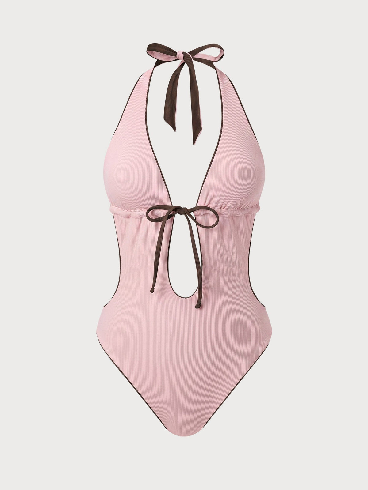 Coffee Reversible Tie-Front Cutout One-Piece Swimsuit